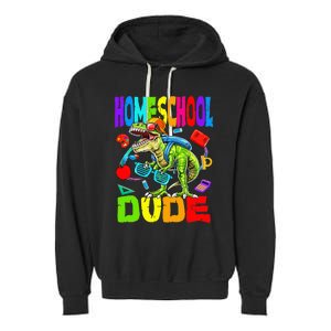 Homeschool Dude Dinosaur Back To School Garment-Dyed Fleece Hoodie