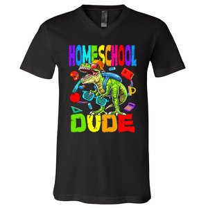 Homeschool Dude Dinosaur Back To School V-Neck T-Shirt