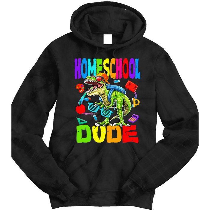 Homeschool Dude Dinosaur Back To School Tie Dye Hoodie