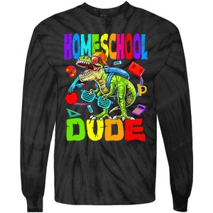 Homeschool Dude Dinosaur Back To School Tie-Dye Long Sleeve Shirt