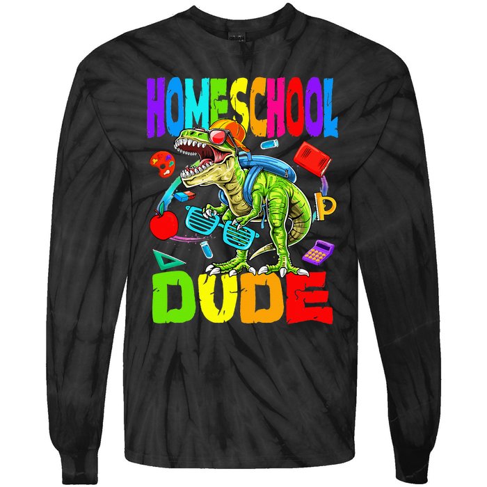 Homeschool Dude Dinosaur Back To School Tie-Dye Long Sleeve Shirt