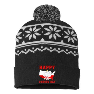 Happy Dyngus Day 2024 Polish Eagle Dyngus Day Polish American Polska White Eagle USA-Made Snowflake Beanie