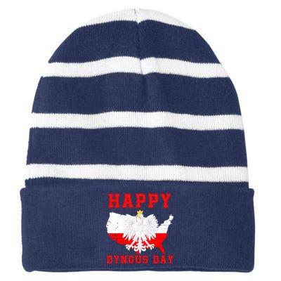 Happy Dyngus Day 2024 Polish Eagle Dyngus Day Polish American Polska White Eagle Striped Beanie with Solid Band