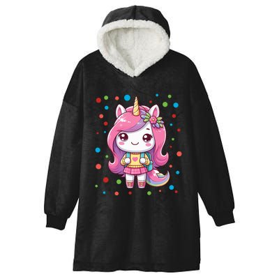 Happy Dot Day Unicorn Dots For Girl Hooded Wearable Blanket