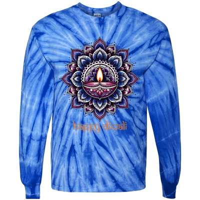 Happy Diwali Diya Oil Lamp Deepavali Festival of Lights Tie-Dye Long Sleeve Shirt