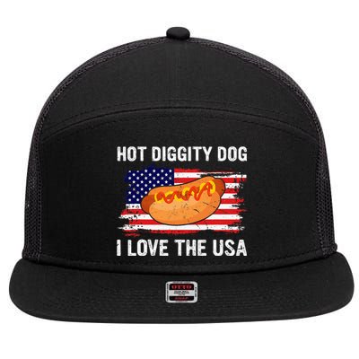 Hot Diggity Dog I Love Usa Funny 7 Panel Mesh Trucker Snapback Hat