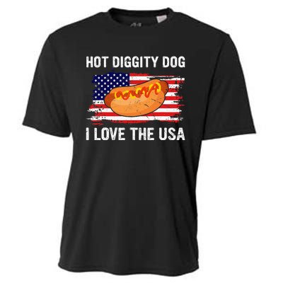 Hot Diggity Dog I Love Usa Funny Cooling Performance Crew T-Shirt