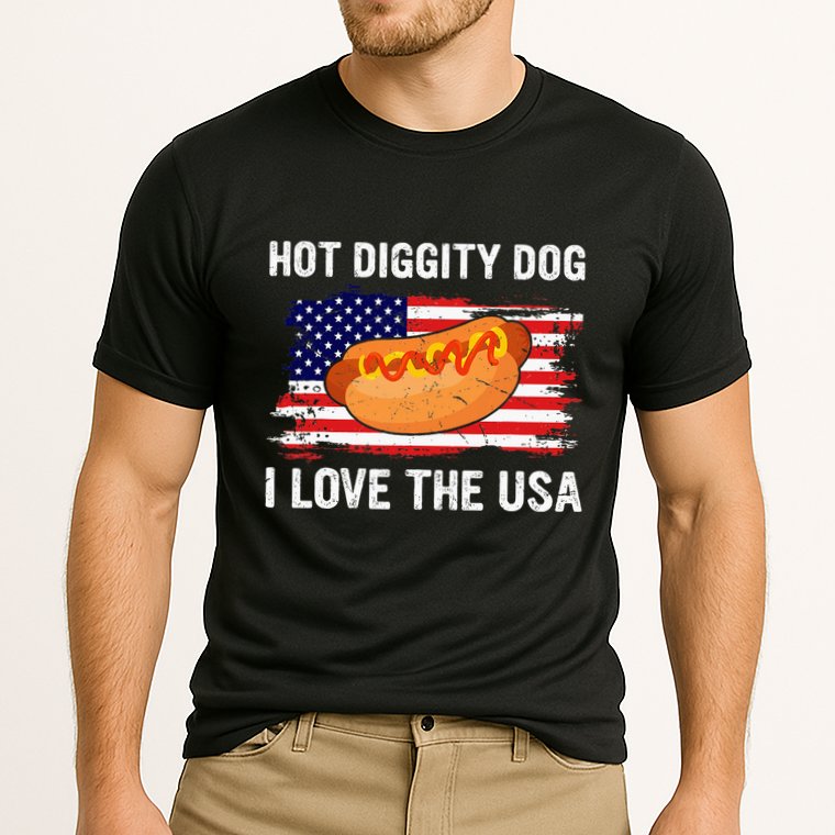 Hot Diggity Dog I Love Usa Funny Cooling Performance Crew T-Shirt