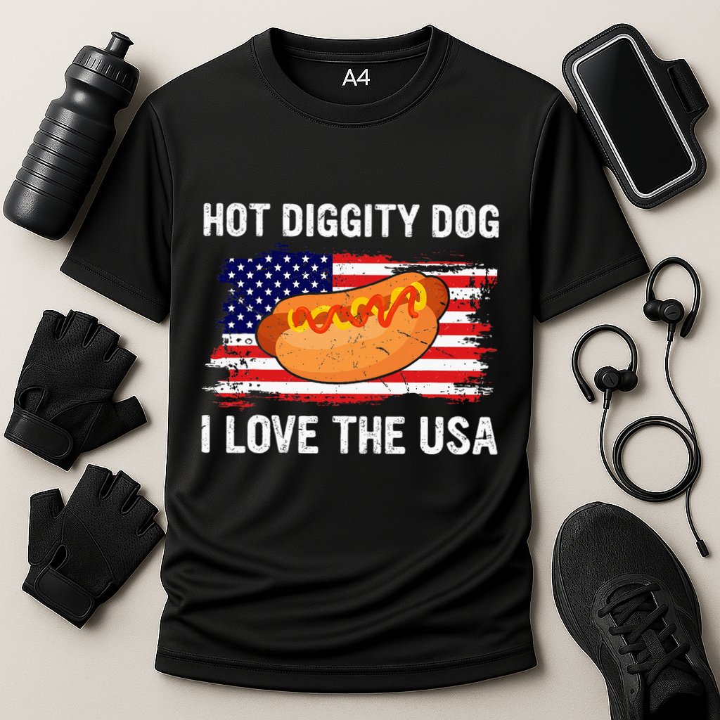 Hot Diggity Dog I Love Usa Funny Cooling Performance Crew T-Shirt