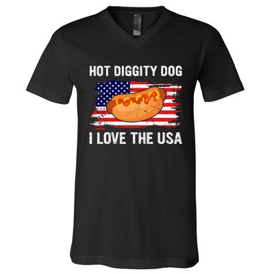 Hot Diggity Dog I Love Usa Funny V-Neck T-Shirt