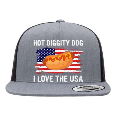 Hot Diggity Dog I Love Usa Funny Flat Bill Trucker Hat