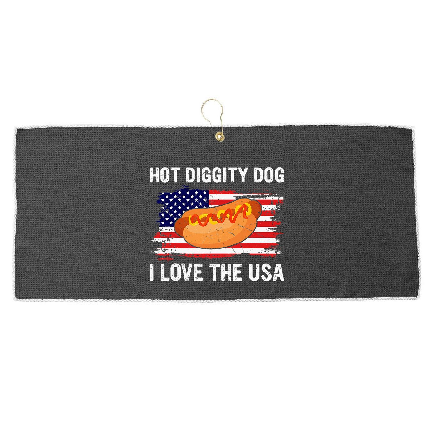 Hot Diggity Dog I Love Usa Funny Large Microfiber Waffle Golf Towel