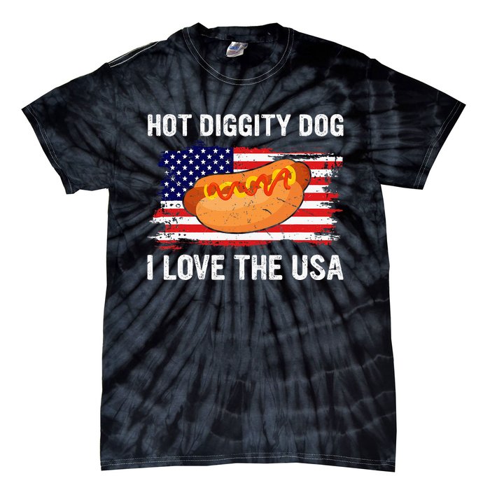 Hot Diggity Dog I Love Usa Funny Tie-Dye T-Shirt