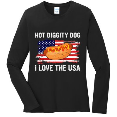 Hot Diggity Dog I Love Usa Funny Ladies Long Sleeve Shirt