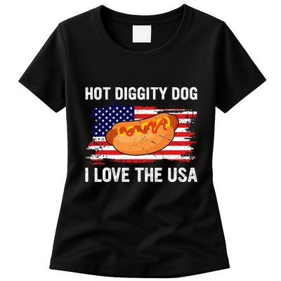 Hot Diggity Dog I Love Usa Funny Womens T-Shirt