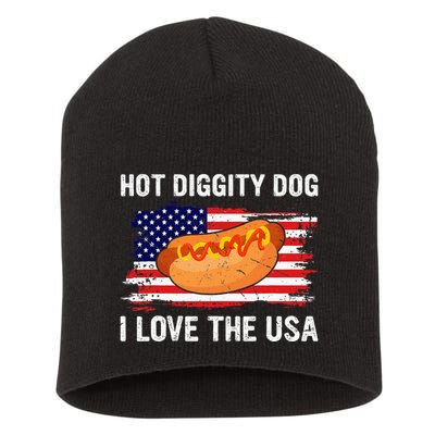 Hot Diggity Dog I Love Usa Funny Short Acrylic Beanie