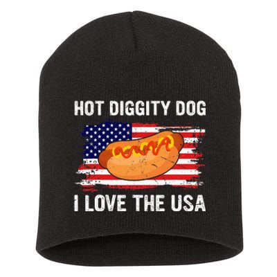 Hot Diggity Dog I Love Usa Funny Short Acrylic Beanie