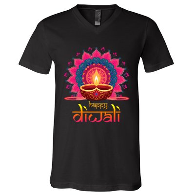 Happy Diwali Deepavali Hindu Indian Festival Of Lights V-Neck T-Shirt