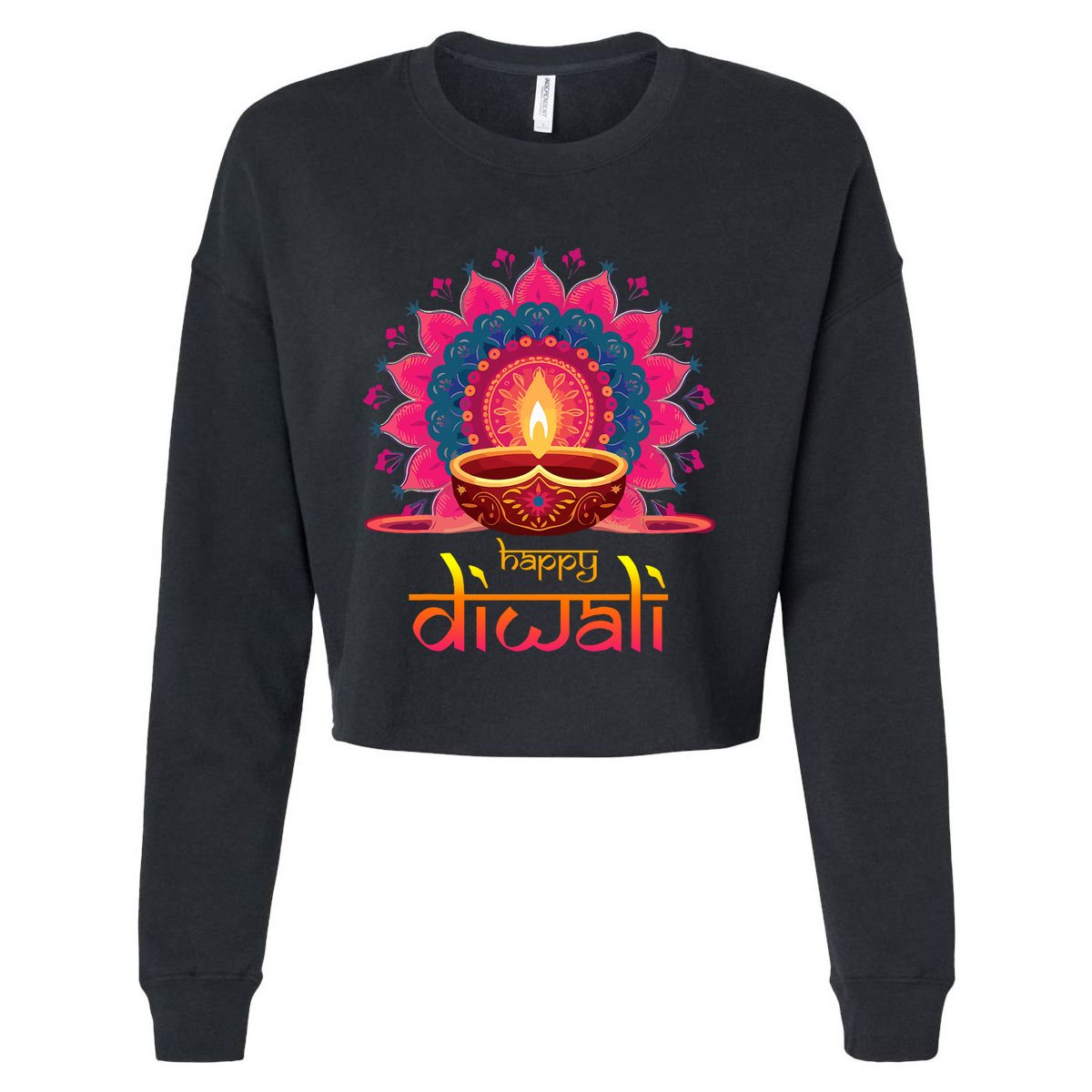 Happy Diwali Deepavali Hindu Indian Festival Of Lights Cropped Pullover Crew