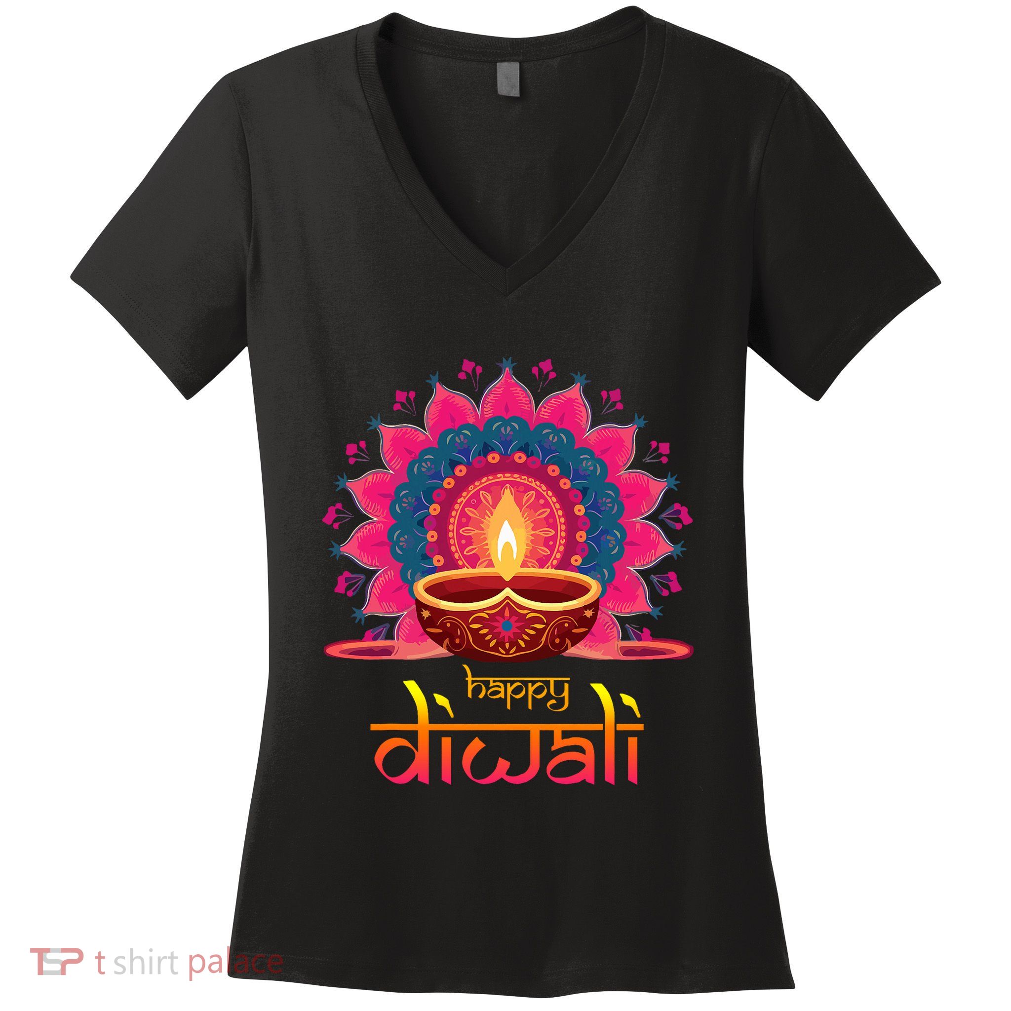 Happy Diwali Deepavali Hindu Indian Festival Of Lights Women's V-Neck T-Shirt