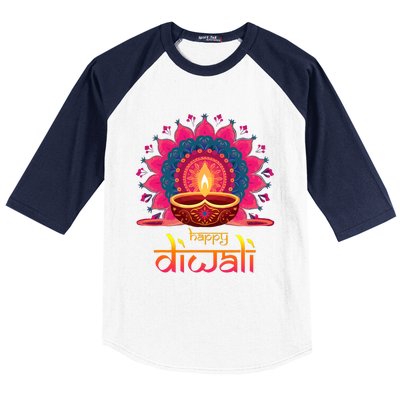 Happy Diwali Deepavali Hindu Indian Festival Of Lights Baseball Sleeve Shirt