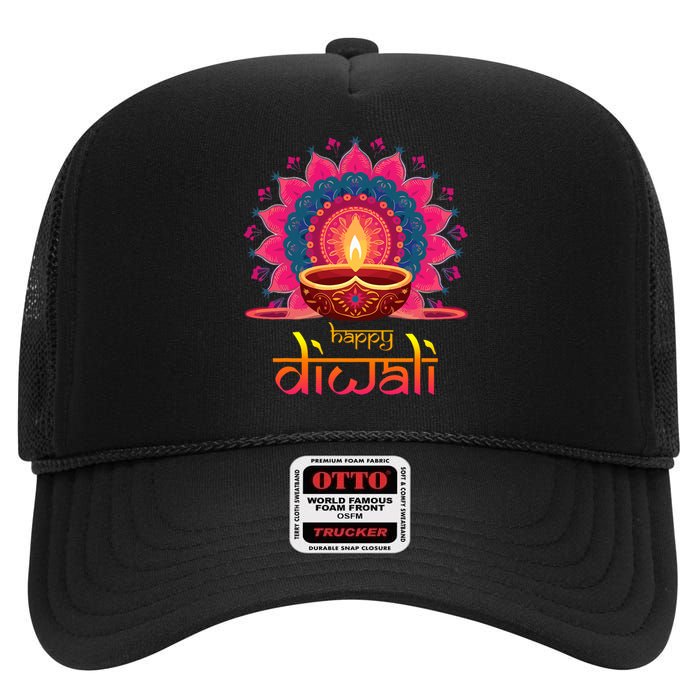 Happy Diwali Deepavali Hindu Indian Festival Of Lights High Crown Mesh Back Trucker Hat