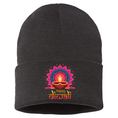 Happy Diwali Deepavali Hindu Indian Festival Of Lights Sustainable Knit Beanie