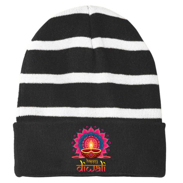 Happy Diwali Deepavali Hindu Indian Festival Of Lights Striped Beanie with Solid Band