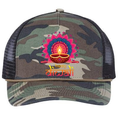 Happy Diwali Deepavali Hindu Indian Festival Of Lights Retro Rope Trucker Hat Cap