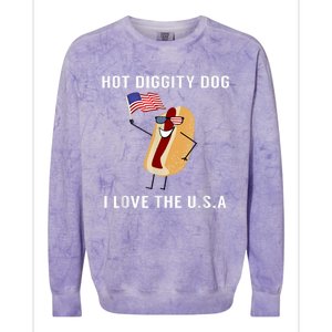 Hot Diggity Dog I Love Usa Gift Funny Fourth Of July Gift Colorblast Crewneck Sweatshirt