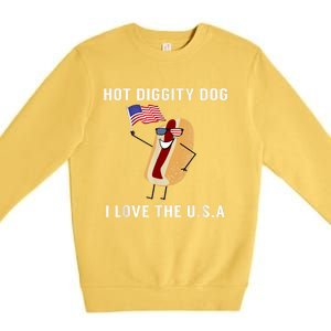 Hot Diggity Dog I Love Usa Gift Funny Fourth Of July Gift Premium Crewneck Sweatshirt