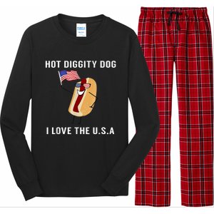 Hot Diggity Dog I Love Usa Gift Funny Fourth Of July Gift Long Sleeve Pajama Set