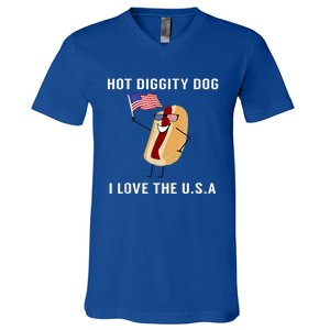 Hot Diggity Dog I Love Usa Gift Funny Fourth Of July Gift V-Neck T-Shirt