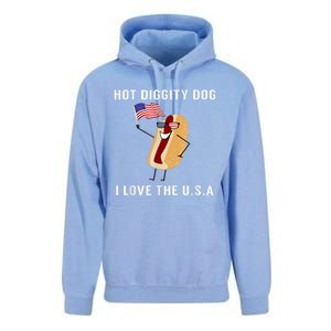 Hot Diggity Dog I Love Usa Gift Funny Fourth Of July Gift Unisex Surf Hoodie