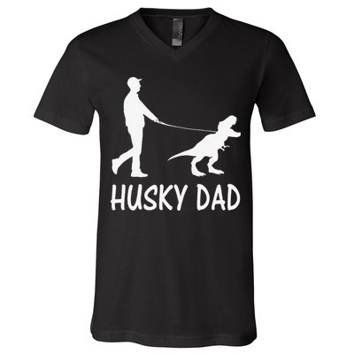 Husky Dad Dinosaur Siberian Husky Dog Owner Funny Father Day V-Neck T-Shirt