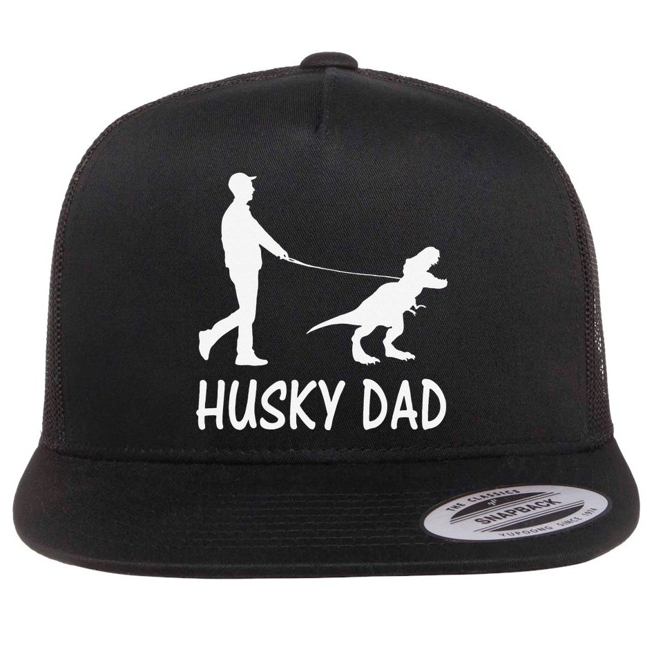 Husky Dad Dinosaur Siberian Husky Dog Owner Funny Father Day Flat Bill Trucker Hat