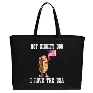 Hot Diggity Dog July 4th Patriotic BBQ Picnic America Funny Cotton Canvas Jumbo Tote