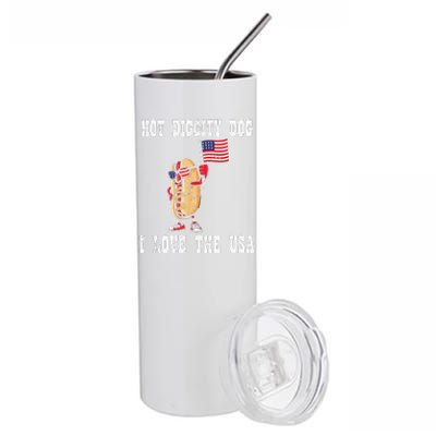 Hot Diggity Dog July 4th Patriotic BBQ Picnic America Funny Stainless Steel Tumbler