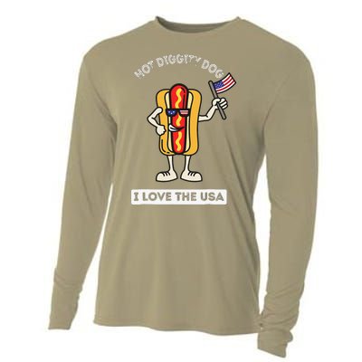 Hot Diggity Dog July 4th Patriotic BBQ Picnic Cookout Funny Cooling Performance Long Sleeve Crew