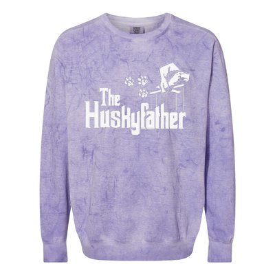 Huskyfather Dog Dad Puppy Paw Print Fun Animal FathersDay Colorblast Crewneck Sweatshirt