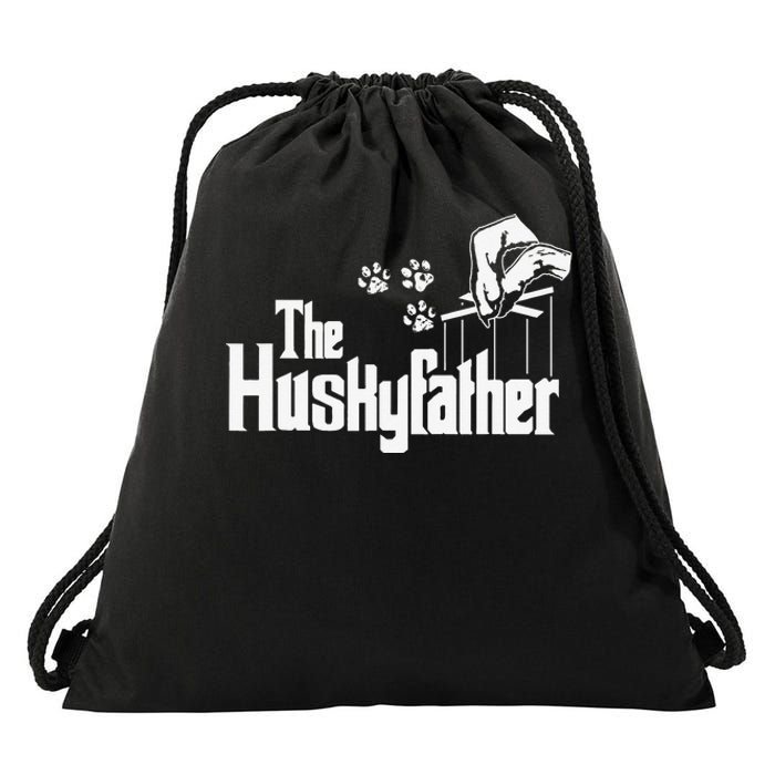 Huskyfather Dog Dad Puppy Paw Print Fun Animal FathersDay Drawstring Bag