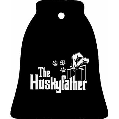 Huskyfather Dog Dad Puppy Paw Print Fun Animal FathersDay Ceramic Bell Ornament