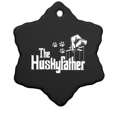 Huskyfather Dog Dad Puppy Paw Print Fun Animal FathersDay Ceramic Star Ornament