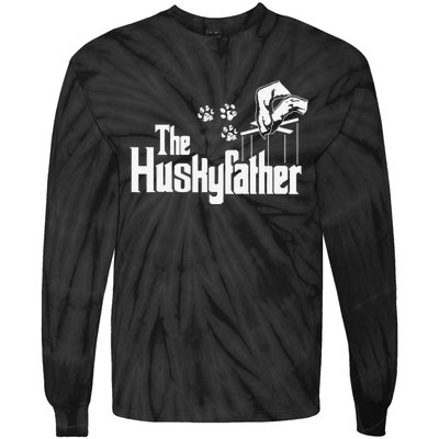 Huskyfather Dog Dad Puppy Paw Print Fun Animal FathersDay Tie-Dye Long Sleeve Shirt