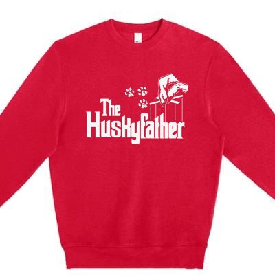 Huskyfather Dog Dad Puppy Paw Print Fun Animal FathersDay Premium Crewneck Sweatshirt