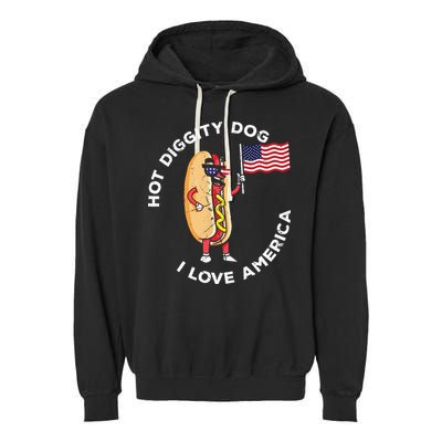 Hot Diggity Dog July 4th Patriotic BBQ Picnic USA Funny Garment-Dyed Fleece Hoodie