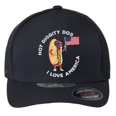 Hot Diggity Dog July 4th Patriotic BBQ Picnic USA Funny Flexfit Unipanel Trucker Cap