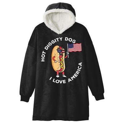 Hot Diggity Dog July 4th Patriotic BBQ Picnic USA Funny Hooded Wearable Blanket