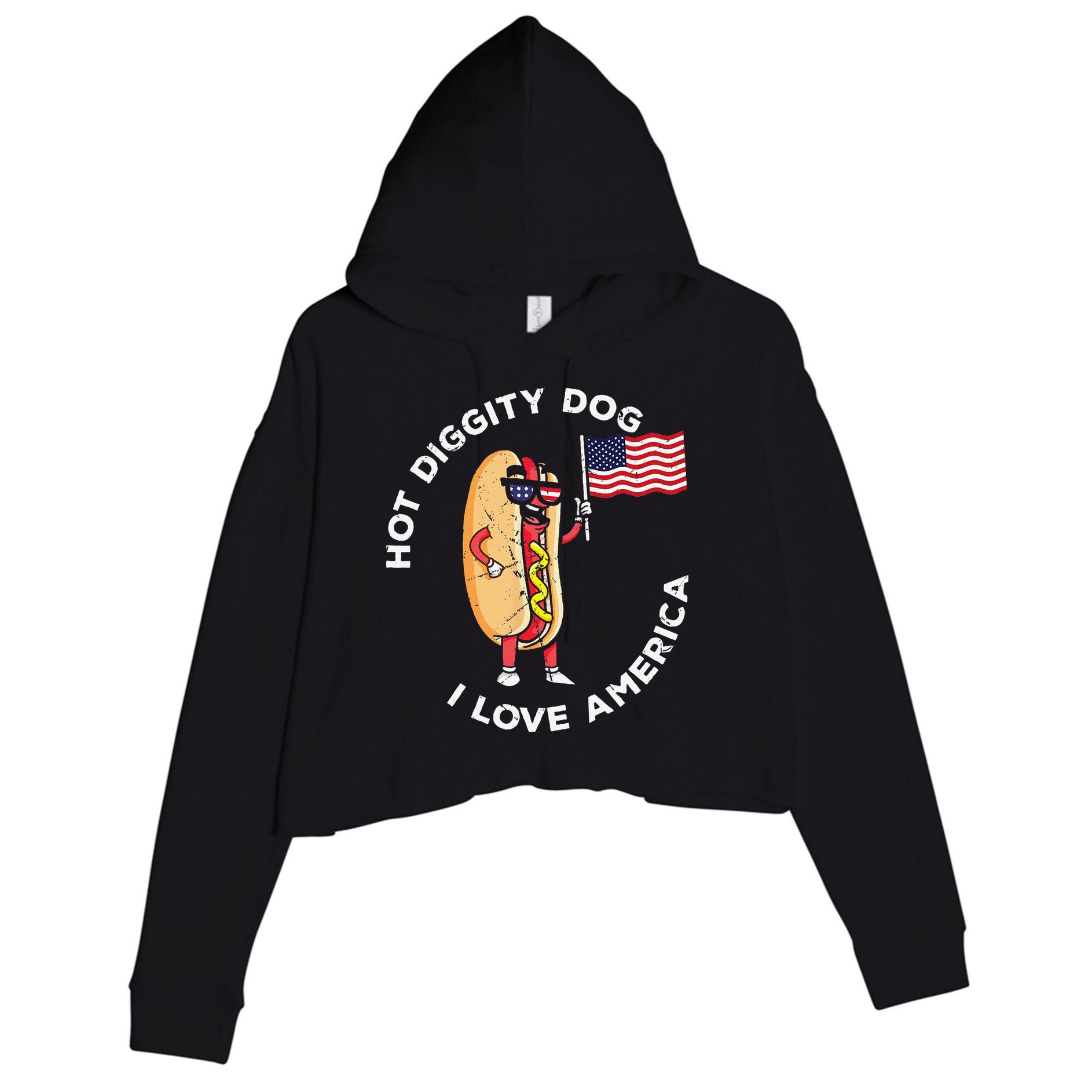 Hot Diggity Dog July 4th Patriotic BBQ Picnic USA Funny Crop Fleece Hoodie