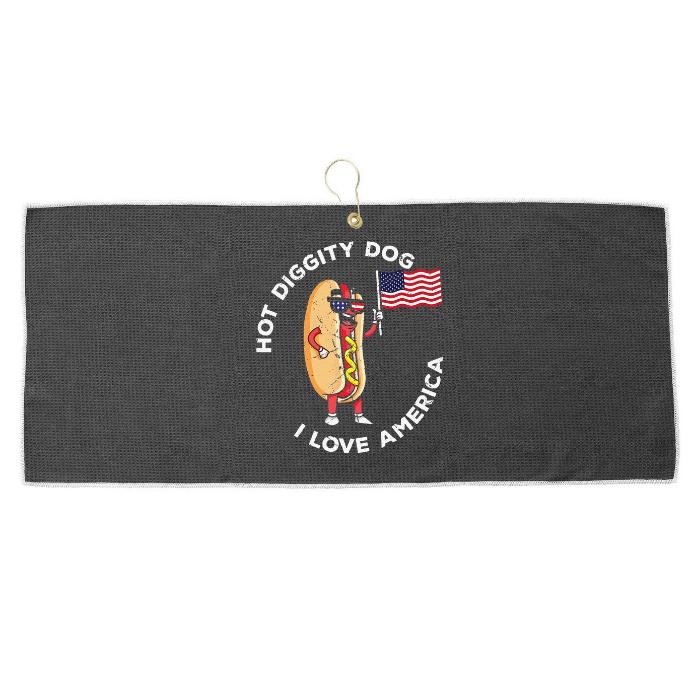Hot Diggity Dog July 4th Patriotic BBQ Picnic USA Funny Large Microfiber Waffle Golf Towel